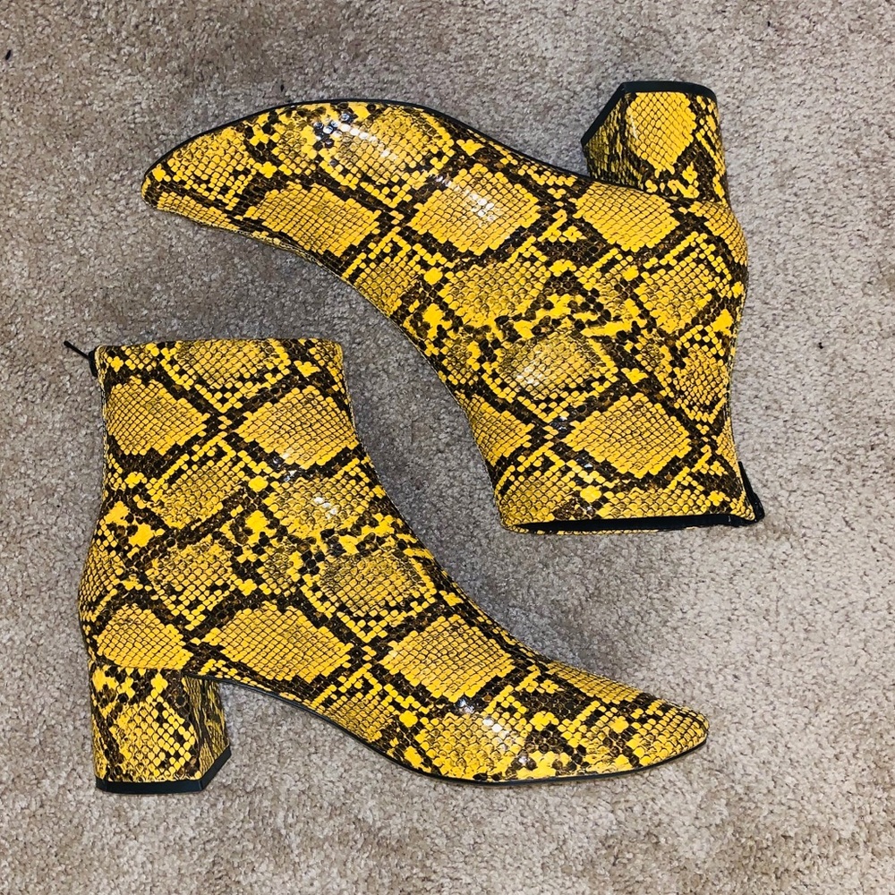 Mango snake skin heeled boot - yellow